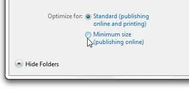 choose a standard or minimum size file