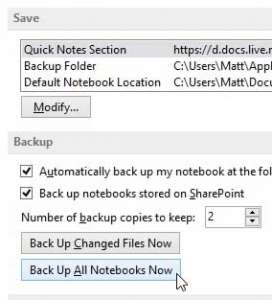 how to create a backup in onenote 2013