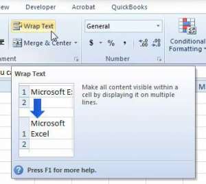 how to make text visible in one cell in Excel 2010