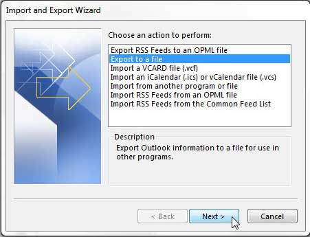 choose to export to a file