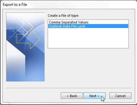 select the type of file you want to export