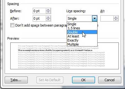 how to set double spacing as default in word 2010