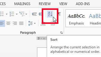 how to sort alphabetically in word 2013