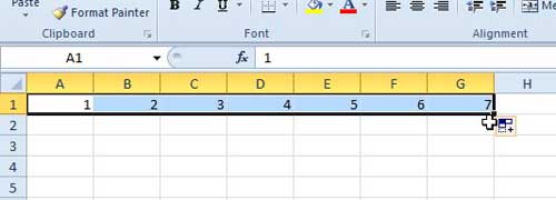 how to automatically number columns in Excel 2010