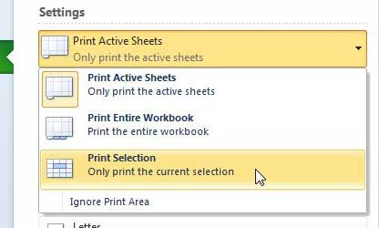 how to print a selection in excel 2010