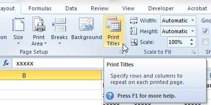 how to print a column on every page in excel 2010
