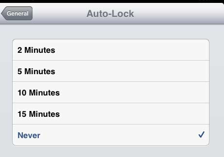 how to disable auto-lock on the ipad 2
