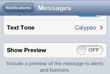 how to stop showing text message previews on iphone 5