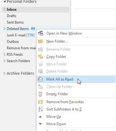 right-click the folder, then click the mark as read option