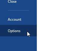 click options at the left side of the window