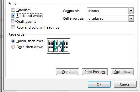 how to print in black and white in excel 2013