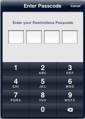 enter the restrictions passcode