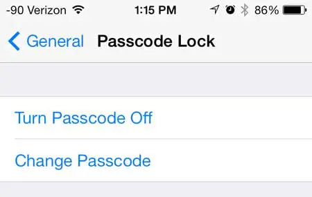 how to remove the passcode lock on the iphone 5 in ios 7