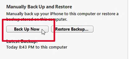 how to backup the iphone 5 in itunes
