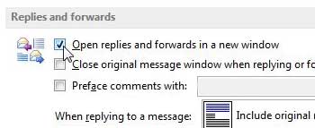 how to pop out replies and forwards in outlook 2013