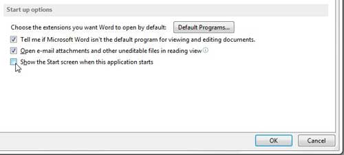stop showing the start screen when you launch Word 2013