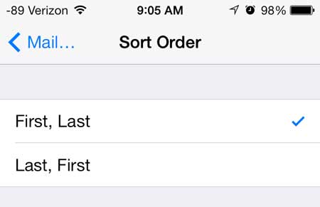 how to change the sort order in ios 7 on the iphone 5