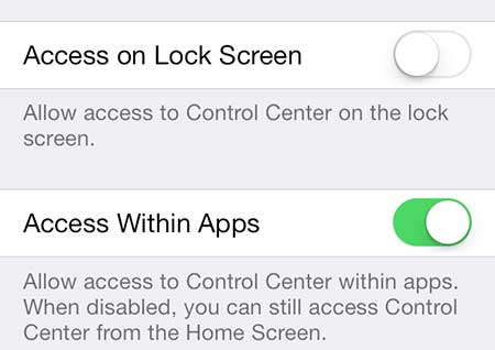 how to disable the control center on the ios 7 lock screen