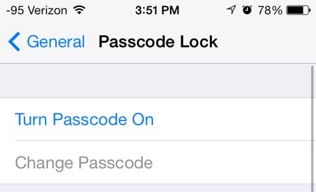 turn on the passcode lock in ios 7 on the iphone 5