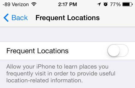 move the frequent locations slider from right to left