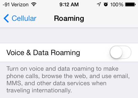 how to turn off roaming on the iphone 5 in ios 7