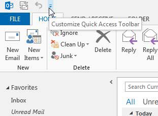 click the customize quick access toolbar button