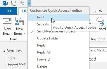 faster way to print in outlook 2013