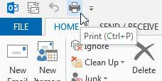 a print button added to outlook 2013