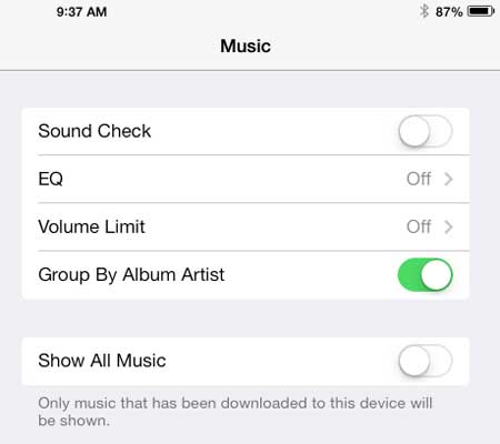 turn off the show all music option