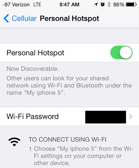 enable the hotspot and find the network name and password
