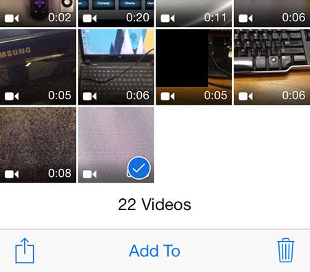 select the video to delete, then touch the trash can icon