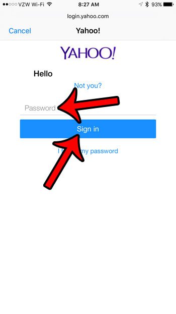 enter your password, then tap sign in