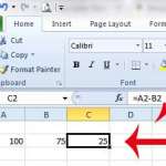 how to subtract in excel 2010