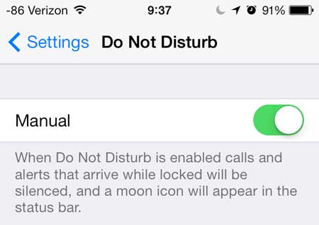 how to turn on the do not disturb feature on the iphone 5