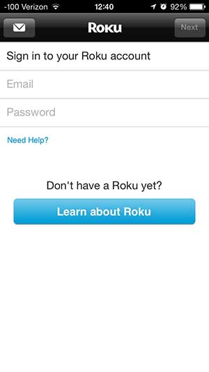 enter the email adress and password for your roku account