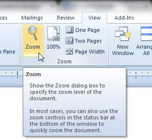 haga clic en el botón de zoom en la sección de zoom de la cinta