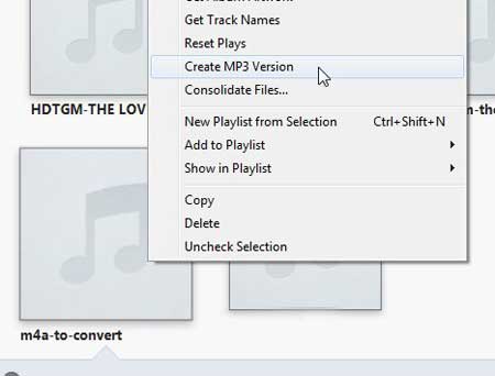 right-click and select the create mp3 version option