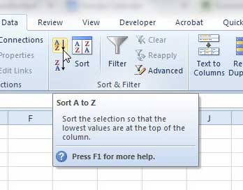 how to sort alphabetically in excel 2010