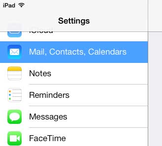 select mail, contacts, calendars