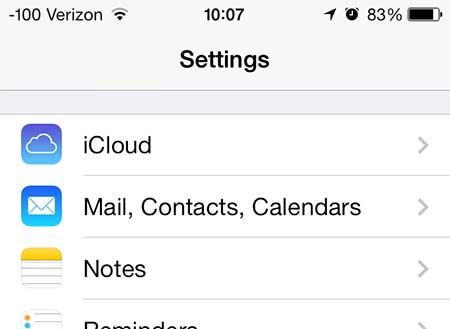 select the mail, contacts, calendars option