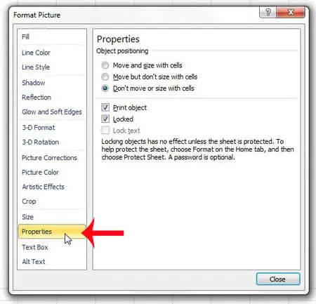 cómo bloquear una imagen en una celda en Excel 2010