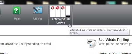 locate the estimated ink levels at the top of the window