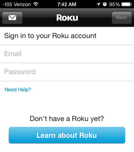 enter the email address and password for your roku account