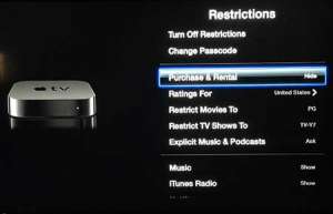 how to block purchases on the apple tv