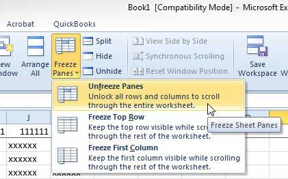 how to unfreeze the top row in excel 2010