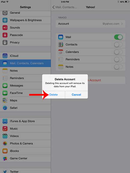 how to delete an email account on the ipad 2