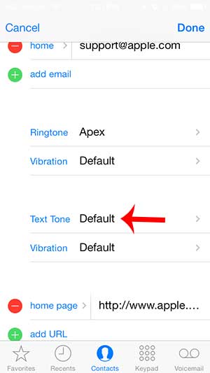 how to set a text tone for a contact on the iphone