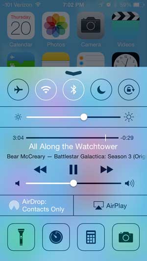 open the control center on the iphone