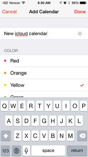 how to create a new icloud calendar on the iphone