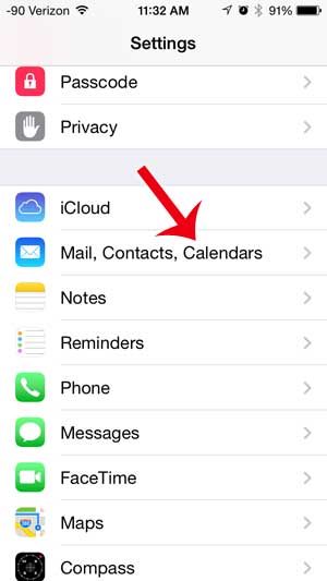 touch the mail, contacts, calendars button